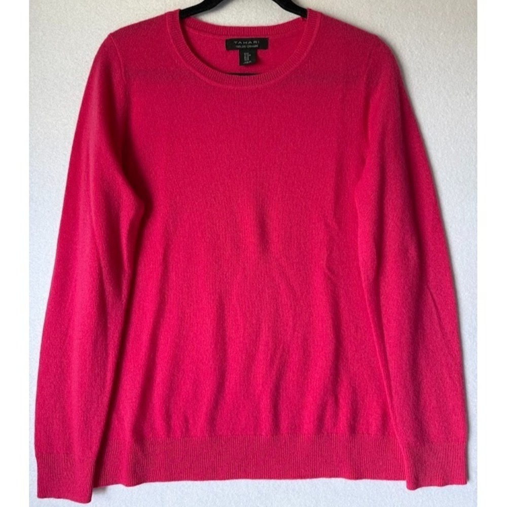 Tahari 100% Ply Cashmere Sweater Women‎ M Pink Crew Neck Luxury Soft Lightweight